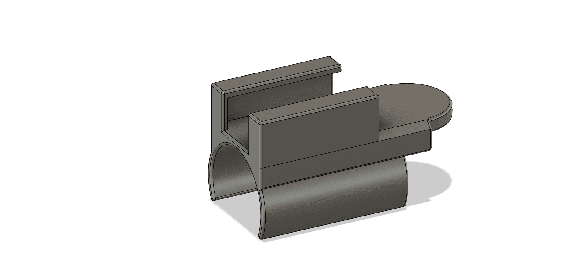 The Button Clip GTAW retention clip shown from an alternate angle, highlighting the curved torch-handle cradle and the raised button-retention geometry.